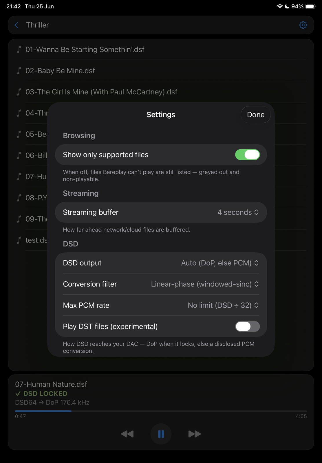 Bareplay on iPad in portrait — the browser and player