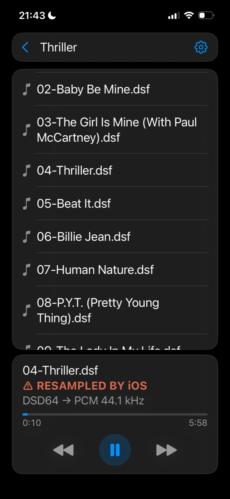 Bareplay browsing a music folder on iPhone
